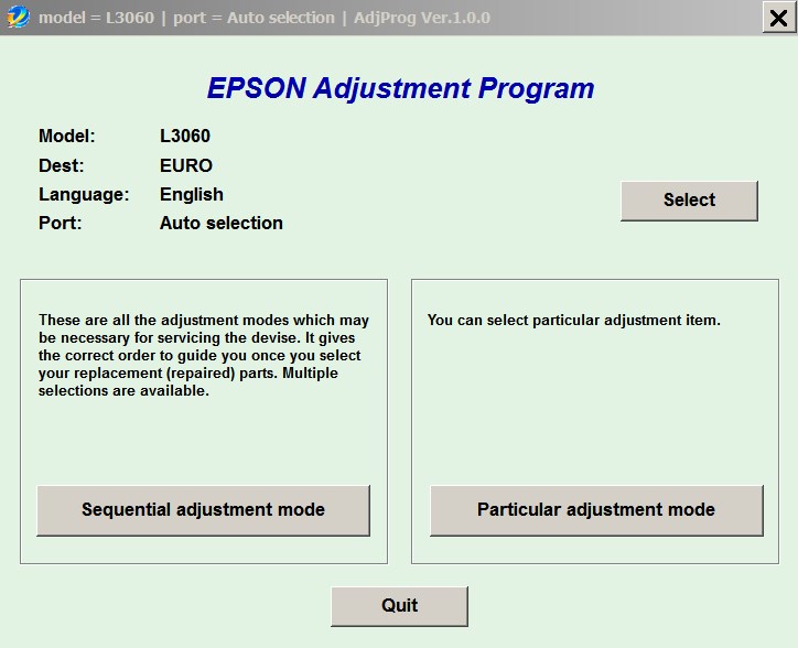 Epson <b>L3060 </b> (EURO) Ver.1.0.0 Service Adjustment Program
